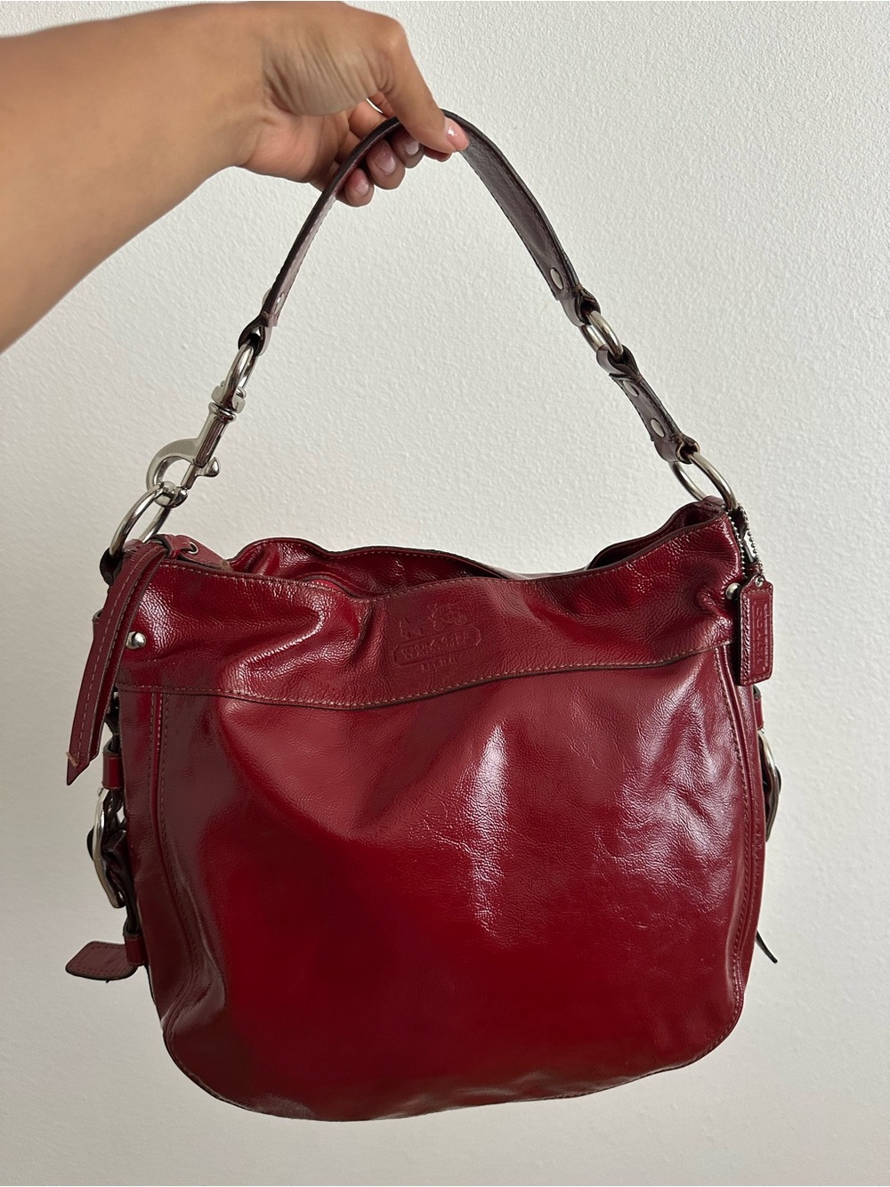 Coach Zoe Patent Red Leather Shoulder Bag